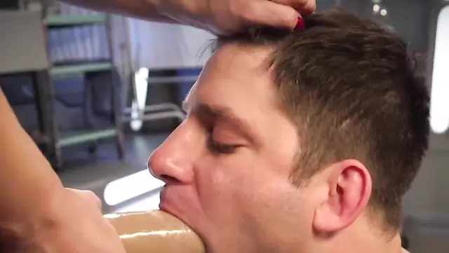 Mistress fucks slave's mouth and asshole
